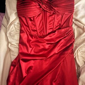 Satin Strapless Red Evening Gown